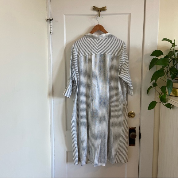 Poetry Shirt Dress Striped Linen 3/4 Sleeve Pockets Lagenlook Granola 16 - Picture 7 of 11